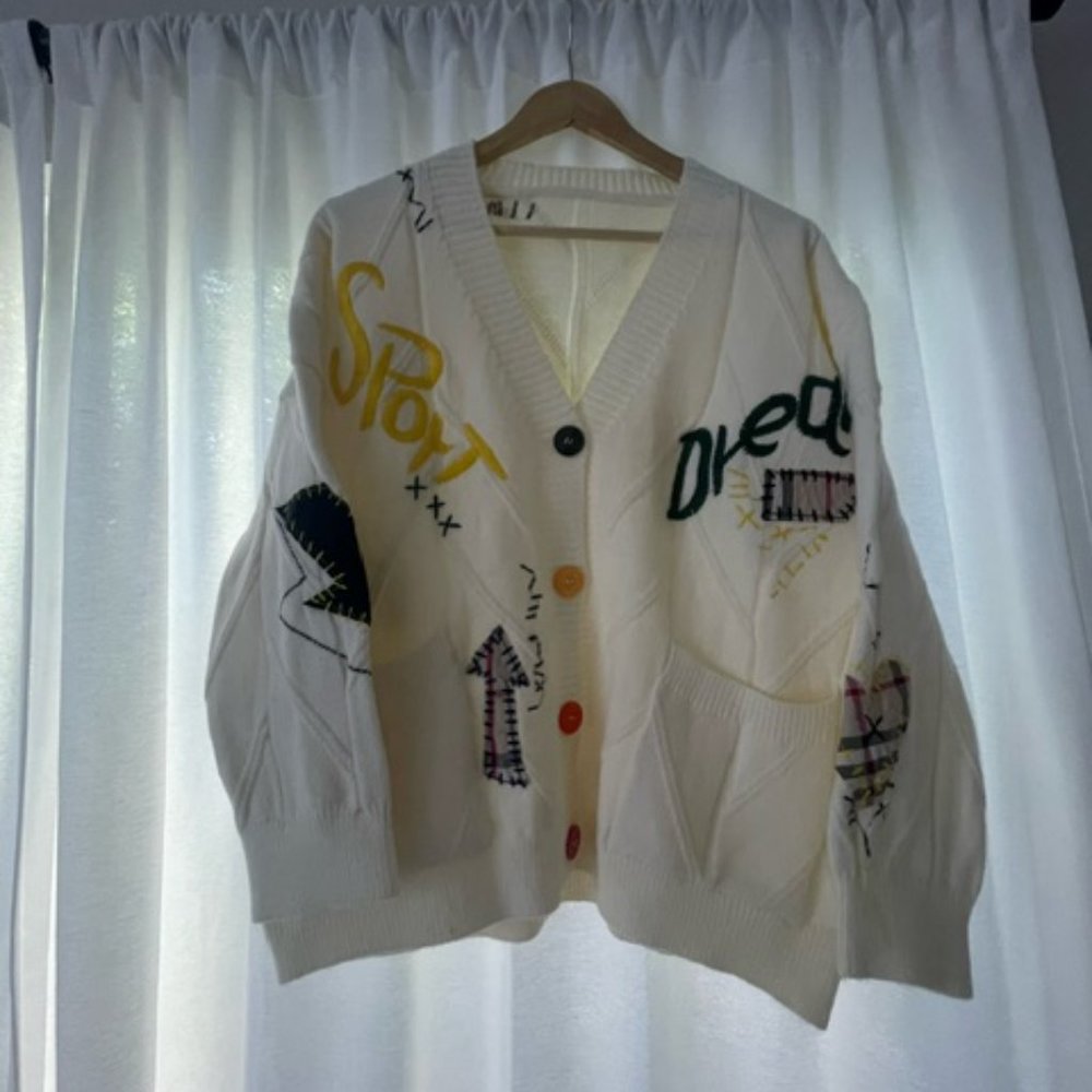 Knit Cardigan | White Patchwork